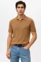 Camel Brown Polo Knit T-Shirt – MYK 