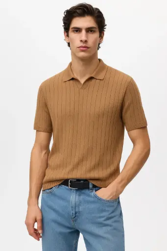 Camel Brown Polo Knit T-Shirt – MYK 
